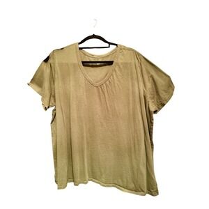 Olive Green V Neck Relaxed Fit T Shirt Top Women's‎ Casual Comfy